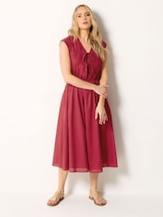 Long Tall Sally Red Pleated Tie Front Midi Dress - Image 3 of 5