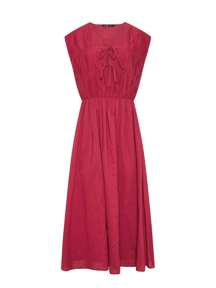 Long Tall Sally Red Pleated Tie Front Midi Dress - Image 5 of 5
