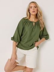 Long Tall Sally Green Boho Linen Blend Top - Image 1 of 6