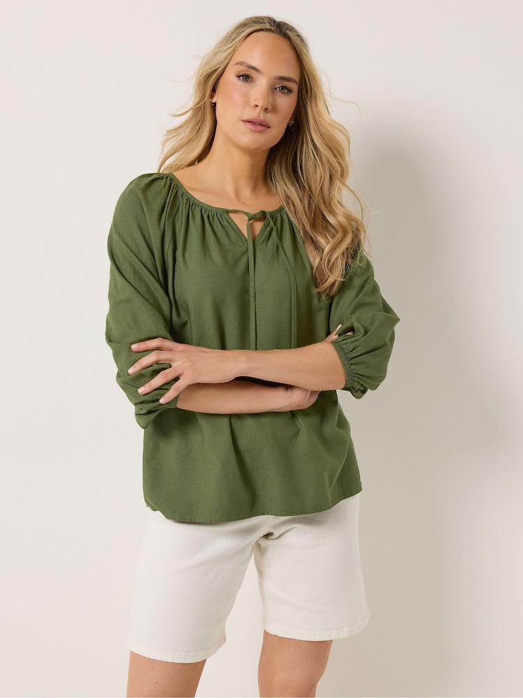 Long Tall Sally Green Boho Linen Blend Top - Image 2 of 6