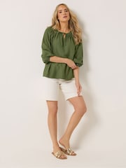 Long Tall Sally Green Boho Linen Blend Top - Image 3 of 6