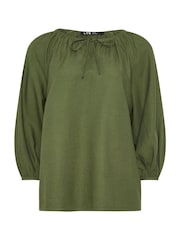 Long Tall Sally Green Boho Linen Blend Top - Image 6 of 6