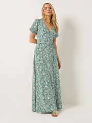 Long Tall Sally Green Floral Wrap Maxi Dress - Image 1 of 5
