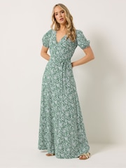 Long Tall Sally Green Floral Wrap Maxi Dress - Image 3 of 5