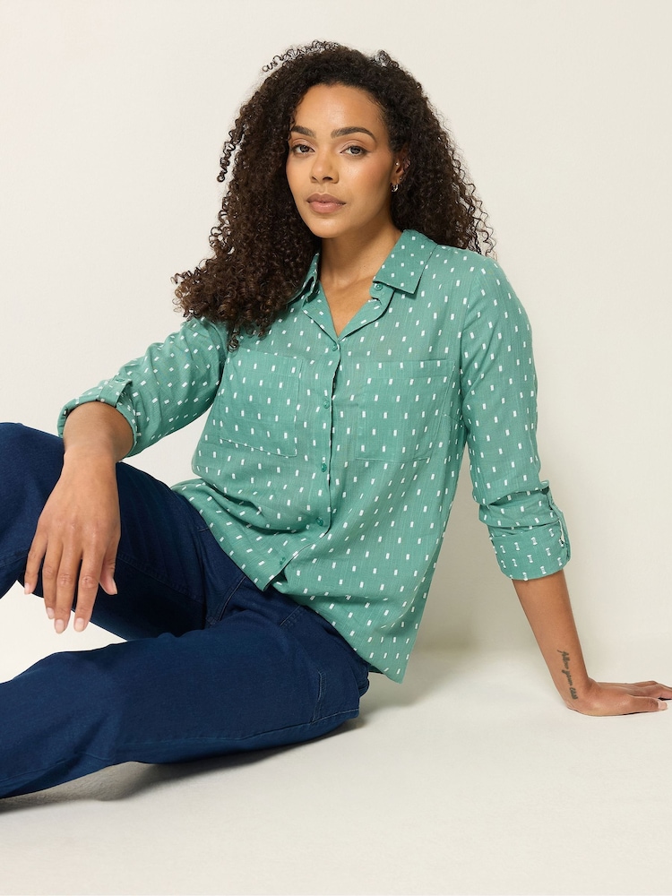 M&Co Green Dobby Long Sleeve Shirt - Image 1 of 5