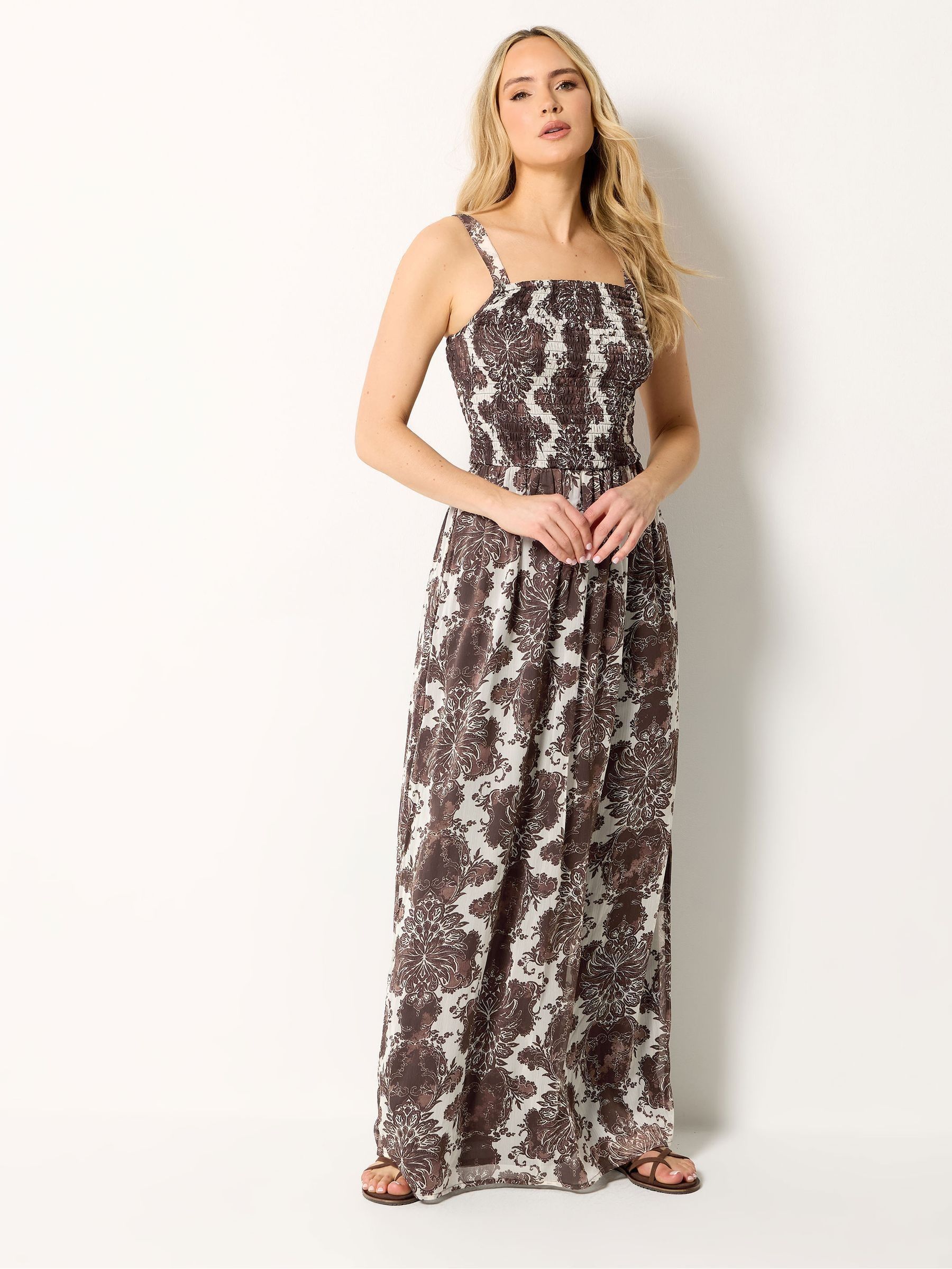 Long Tall Sally Women's Brown Shirred Maxi Dress