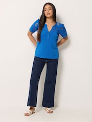 M&Co Blue Petite Embroidered Panel Blouse - Image 2 of 5