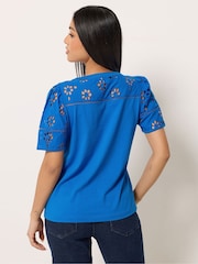 M&Co Blue Petite Embroidered Panel Blouse - Image 3 of 5