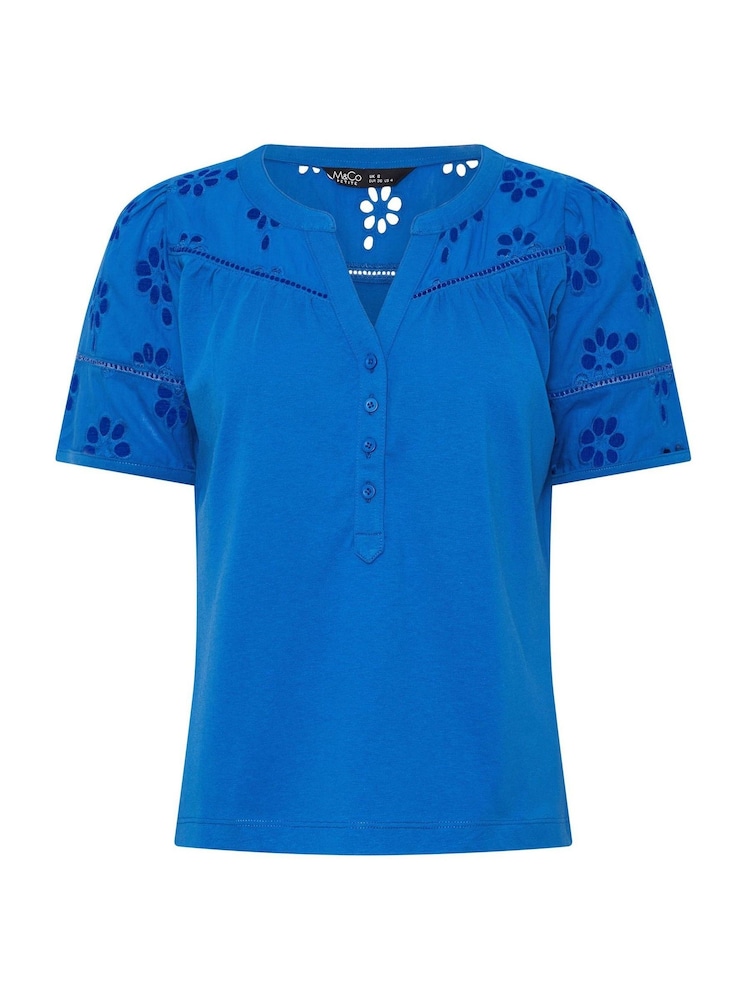 M&Co Blue Petite Embroidered Panel Blouse - Image 5 of 5 M&Co Blue Petite Embroidered Panel Blouse - Image 5 of 5
