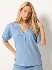 M&Co Blue Broderie Half Placket Blouse - Image 1 of 5