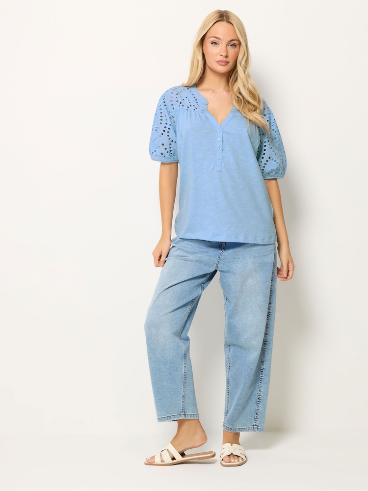 M&Co Blue Broderie Half Placket Blouse - Image 2 of 5