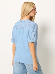 M&Co Blue Broderie Half Placket Blouse - Image 3 of 5