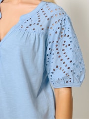 M&Co Blue Broderie Half Placket Blouse - Image 4 of 5