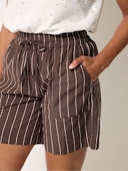M&Co Brown Linen Blend Striped Shorts - Image 4 of 5