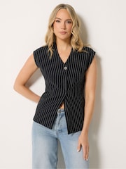 Long Tall Sally Black Pinstripe Button Top - Image 1 of 5