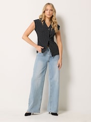Long Tall Sally Black Pinstripe Button Top - Image 2 of 5