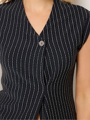 Long Tall Sally Black Pinstripe Button Top - Image 4 of 5