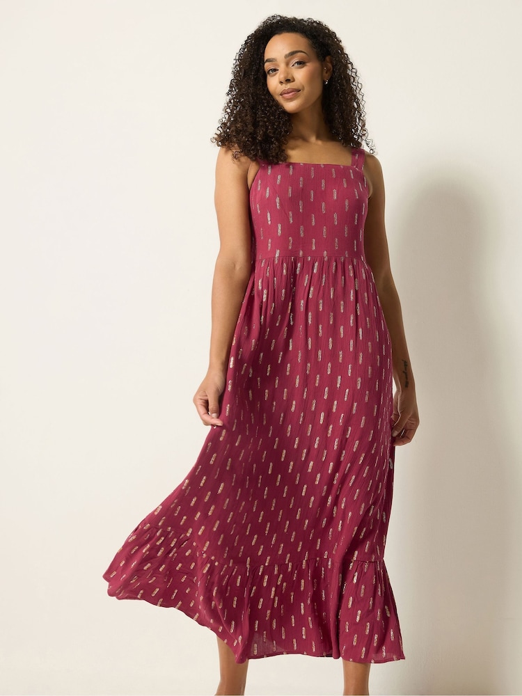 M&Co Red Foil Shirred Back Maxi Dress - Image 1 of 5 M&Co Red Foil Shirred Back Maxi Dress - Image 1 of 5
