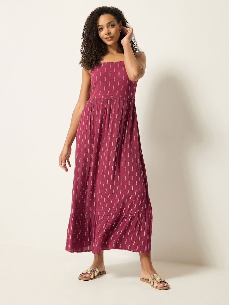 M&Co Red Foil Shirred Back Maxi Dress - Image 2 of 5 M&Co Red Foil Shirred Back Maxi Dress - Image 2 of 5