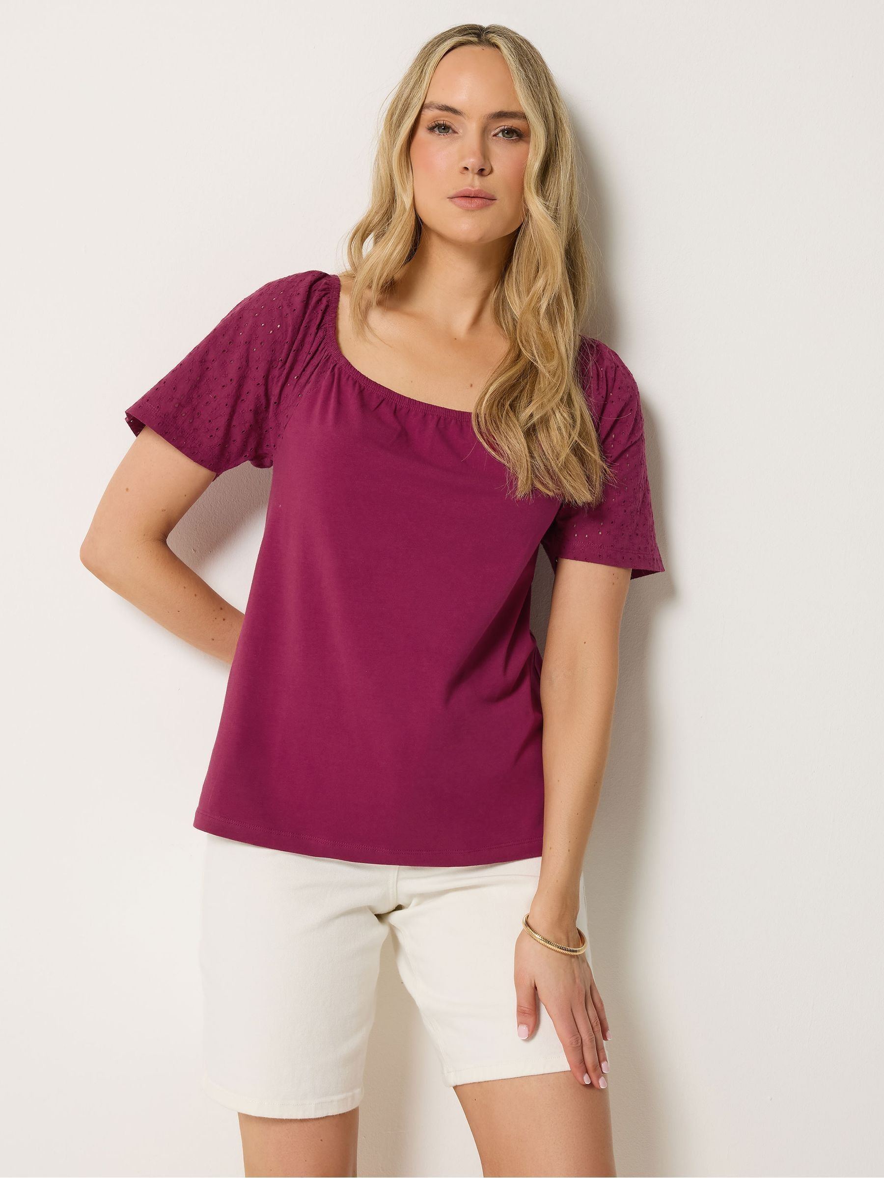 Long Tall Sally Women's Red Square Neck Embroide Sleeve Top