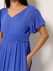 M&Co Blue Petite Shirred Waist Maxi Dress - Image 4 of 5