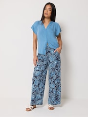 M&Co Blue Printed Wide Leg Trousers - Image 1 of 5