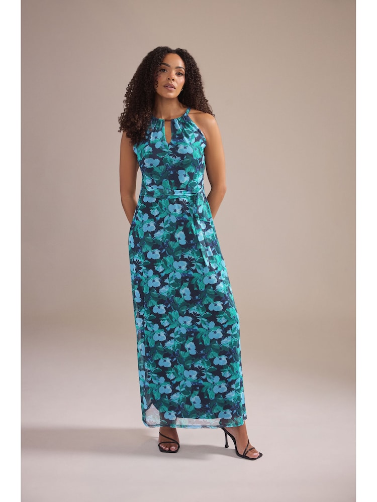 M&Co Green Printed Mesh Halter Maxi Dress - Image 1 of 4 M&Co Green Printed Mesh Halter Maxi Dress - Image 1 of 4