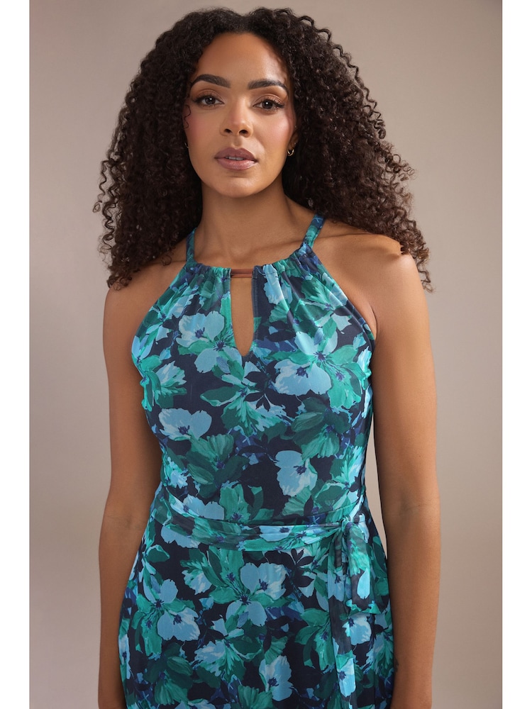 M&Co Green Printed Mesh Halter Maxi Dress - Image 2 of 4 M&Co Green Printed Mesh Halter Maxi Dress - Image 2 of 4