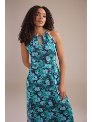 M&Co Green Printed Mesh Halter Maxi Dress - Image 3 of 4