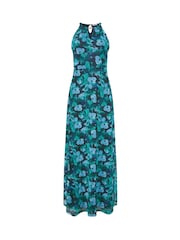 M&Co Green Printed Mesh Halter Maxi Dress - Image 4 of 4