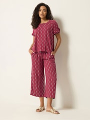 M&Co Red Foil Dobby Cropped Wide Leg Trousers - Image 1 of 4