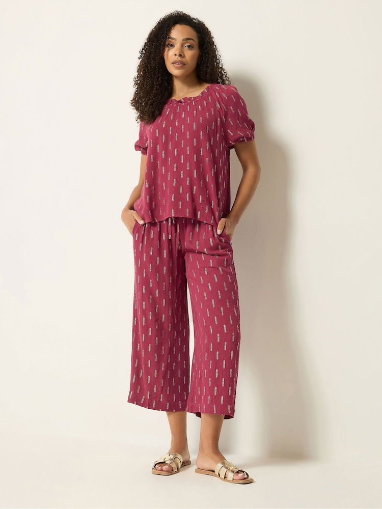M&Co Red Foil Dobby Cropped Wide Leg Trousers - Image 1 of 4 M&Co Red Foil Dobby Cropped Wide Leg Trousers - Image 1 of 4