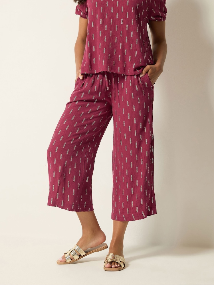 M&Co Red Foil Dobby Cropped Wide Leg Trousers - Image 2 of 4 M&Co Red Foil Dobby Cropped Wide Leg Trousers - Image 2 of 4