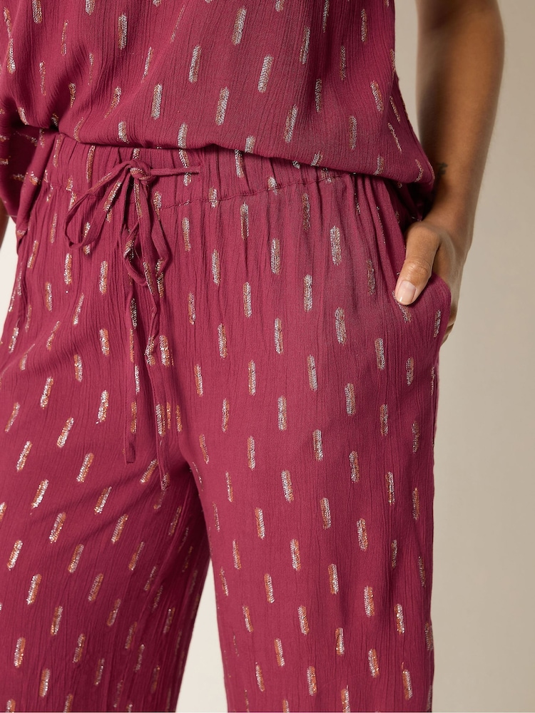 M&Co Red Foil Dobby Cropped Wide Leg Trousers - Image 4 of 4 M&Co Red Foil Dobby Cropped Wide Leg Trousers - Image 4 of 4
