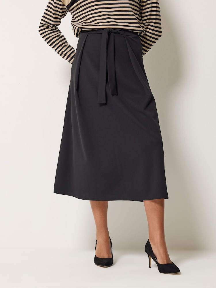 M&Co Black Sash Waist Midi Skirt - Image 1 of 5 M&Co Black Sash Waist Midi Skirt - Image 1 of 5