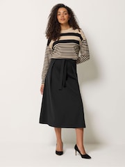 M&Co Black Sash Waist Midi Skirt - Image 2 of 5