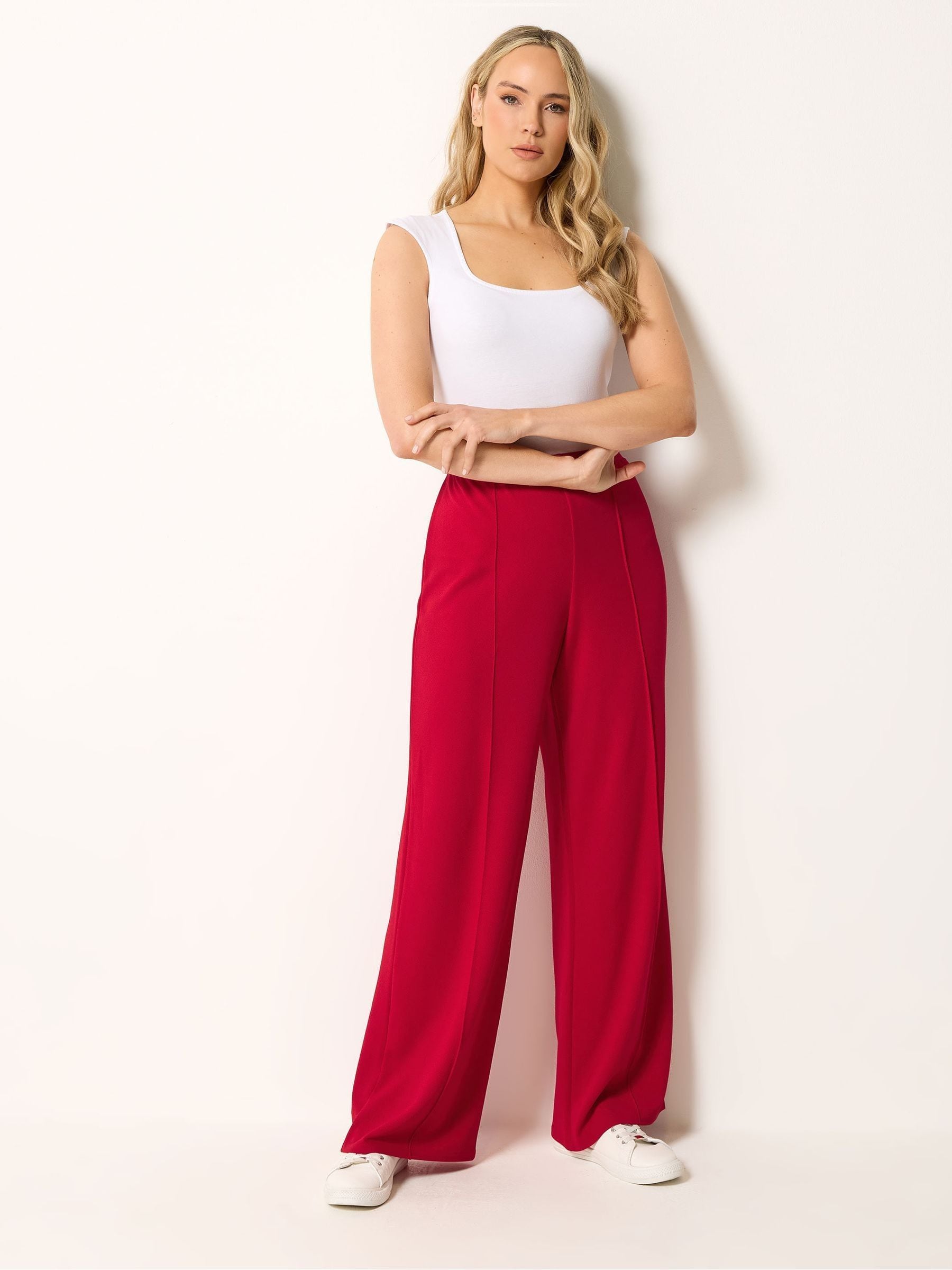 Long Tall Sally Women's Red Tall Textu Pleated Wide Leg Trousers In | : 24XL - Image 2