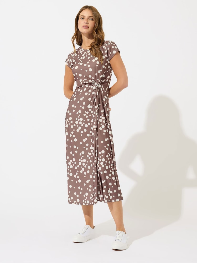 M&Co Brown Polka Dot Side Twist Midi Dress - Image 2 of 4