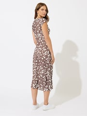 M&Co Brown Polka Dot Side Twist Midi Dress - Image 3 of 4