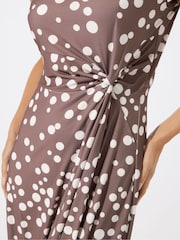 M&Co Brown Polka Dot Side Twist Midi Dress - Image 4 of 4