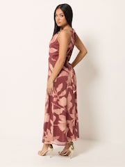 M&Co Orange Petite Mesh Halter Maxi Dress - Image 3 of 5
