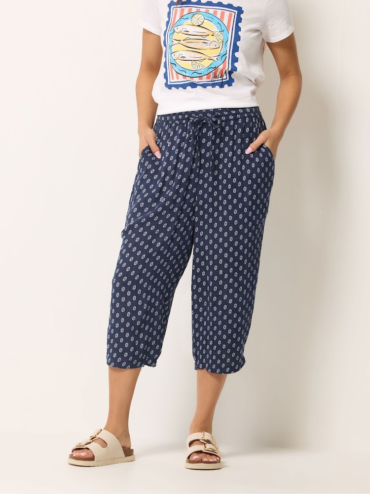 M&Co Blue Petite Dobby Cropped Trousers - Image 1 of 5