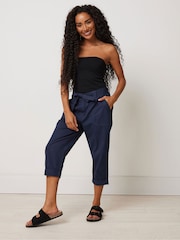 M&Co Blue Cool Cotton Poplin Cropped Trousers - Image 2 of 4