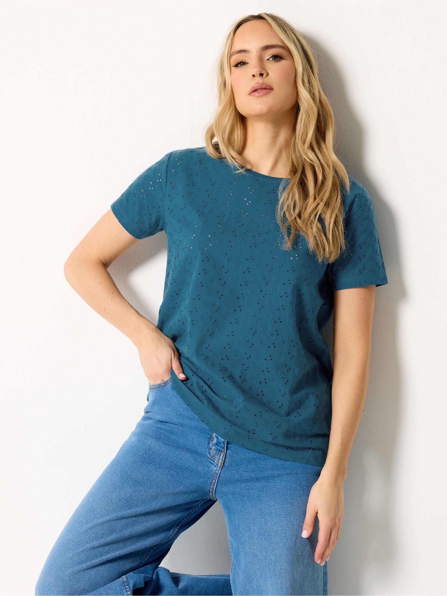 Long Tall Sally Women's Blue Embroidered Front T-Shirt