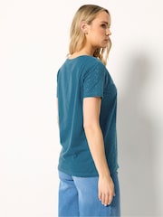 Long Tall Sally Blue Embroidered Front T-Shirt - Image 3 of 5