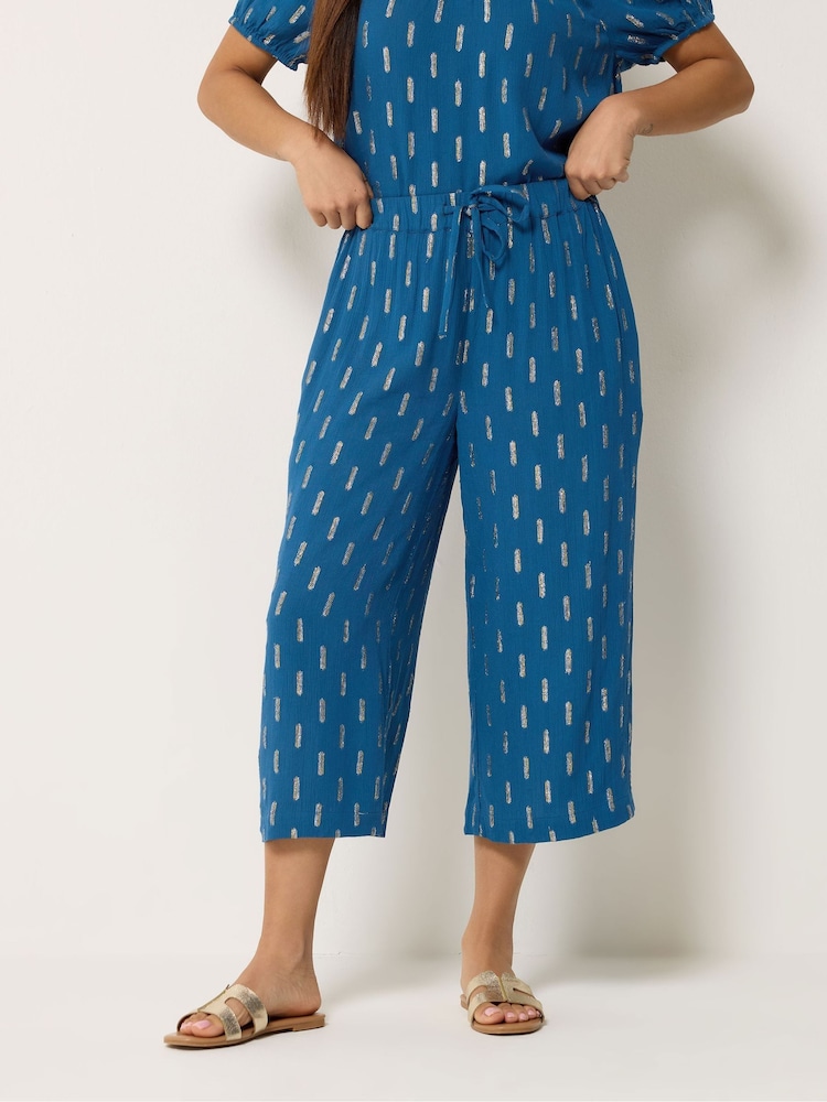 M&Co Blue Petite Foil Cropped Trousers - Image 1 of 5