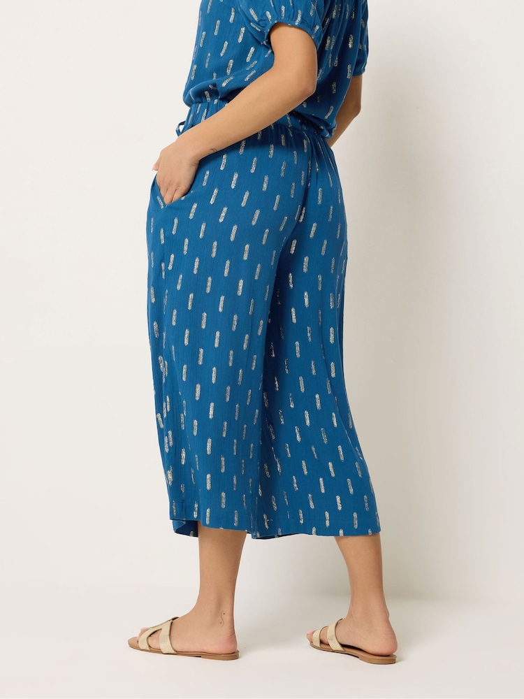 M&Co Blue Petite Foil Cropped Trousers - Image 2 of 5