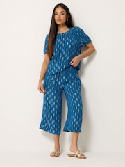 M&Co Blue Petite Foil Cropped Trousers - Image 3 of 5