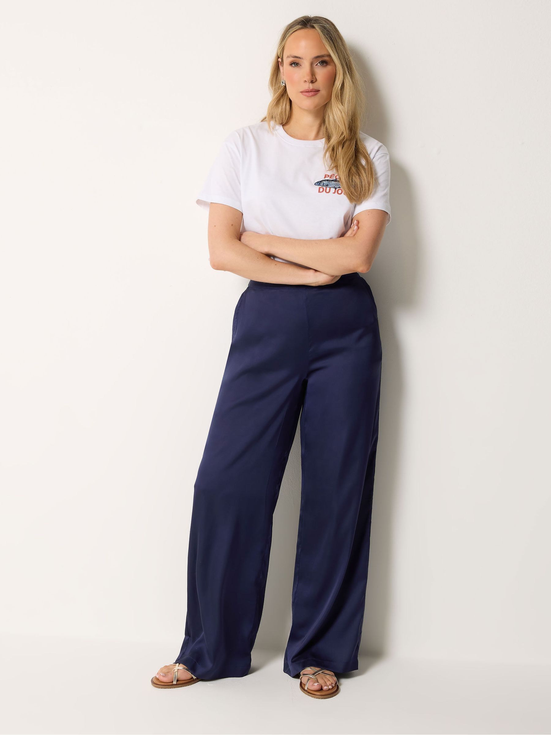 Long Tall Sally Women's Blue Satin Wide Leg Trousers - Image 1