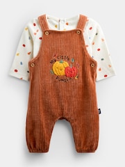 JoJo Maman Bébé Orange Pumpkin 2-Piece Dungaree & Bodysuit Set - Image 1 of 7